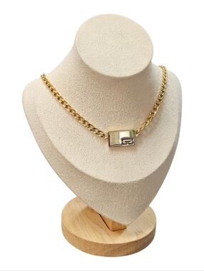 Givenchy Gold ID Tag G Logo Plate Stamped 1979 Pendant Chain Necklace